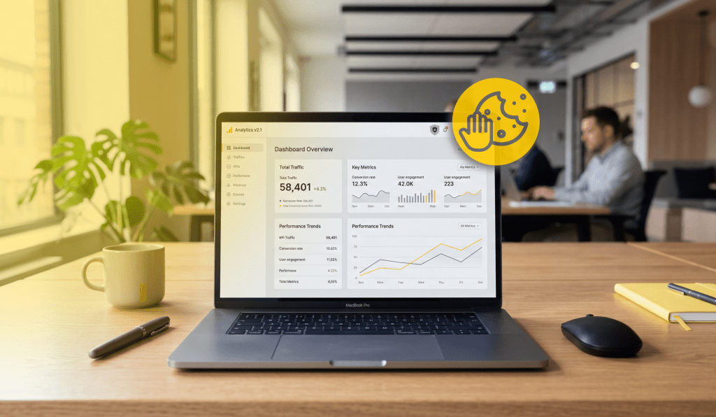 Laptop mit Analytics- oder Tracking-Oberfläche