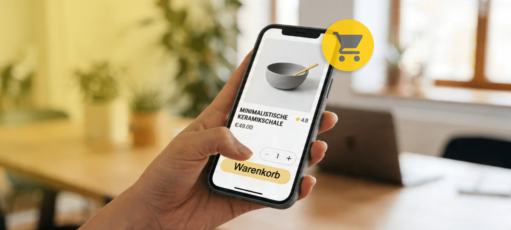 Handy in der Hand mit CTA Warenkorb